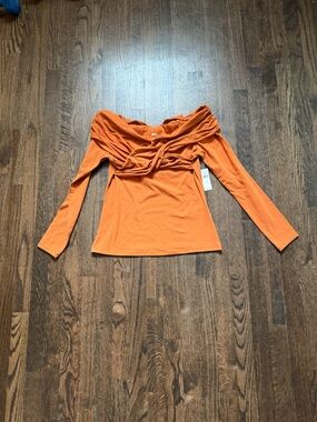 Maeve Orange Off-Shoulder Long Sleeve Top